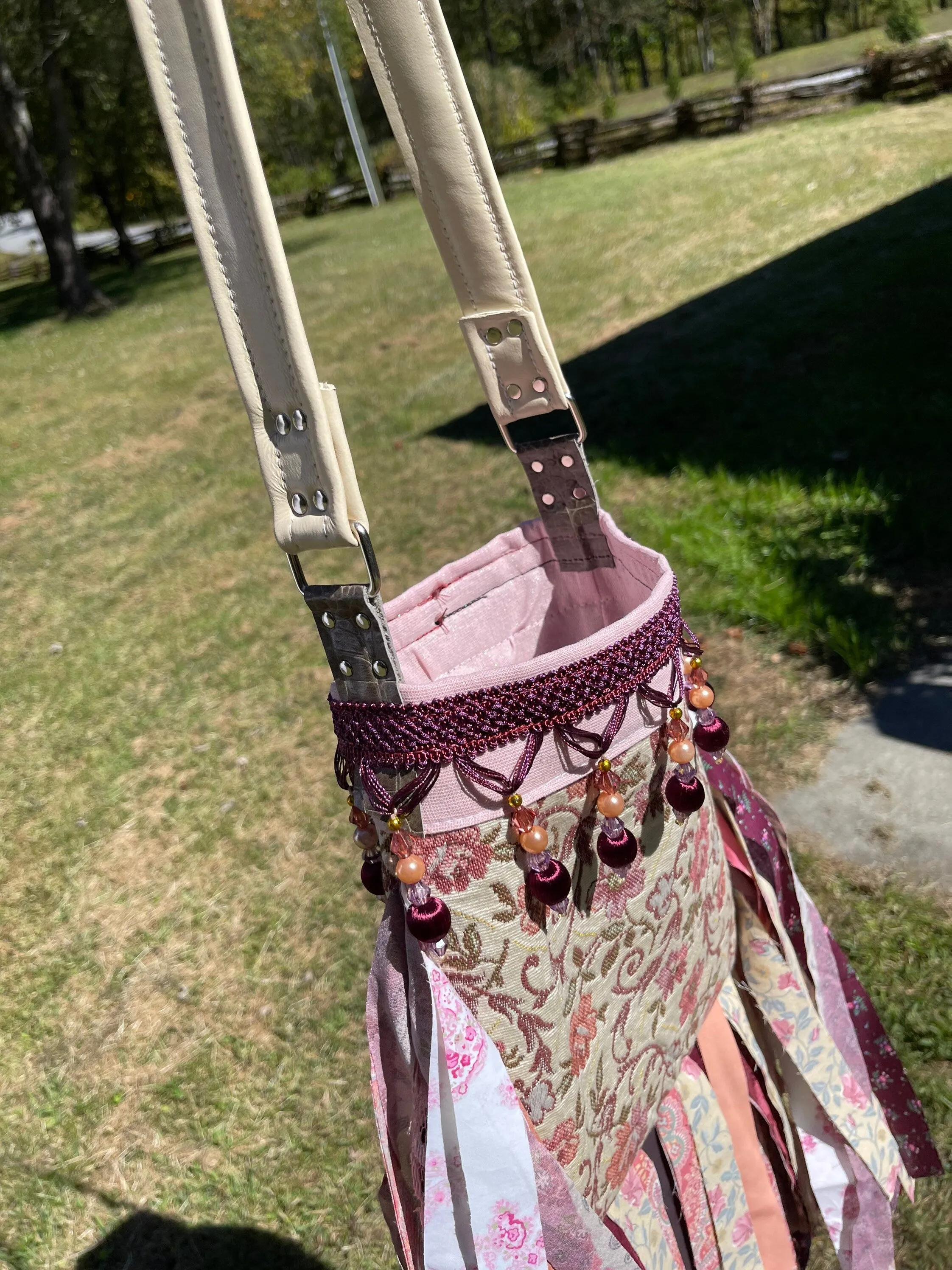 Pink Flower Fringe Purse, Festival Fringe Bag, Hippie Handbag, Boho Chic Embellished purse