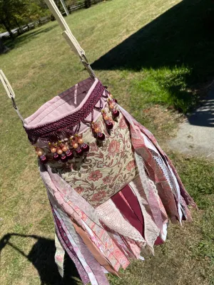 Pink Flower Fringe Purse, Festival Fringe Bag, Hippie Handbag, Boho Chic Embellished purse