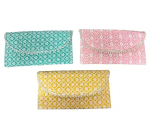 Pink Green And Yellow Lucknowi Chikankari Embroidery Hand Bag Purse Clutch