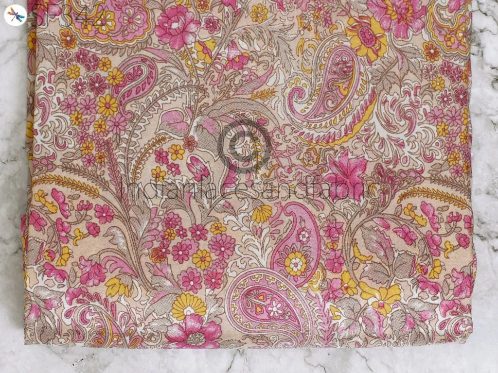 Pink Indian Saree Soft Pure Printed Silk Fabric by the yard Wedding Dresses Bridesmaid Party Costume Curtains Crafting Sewing Dupatta Scarf
