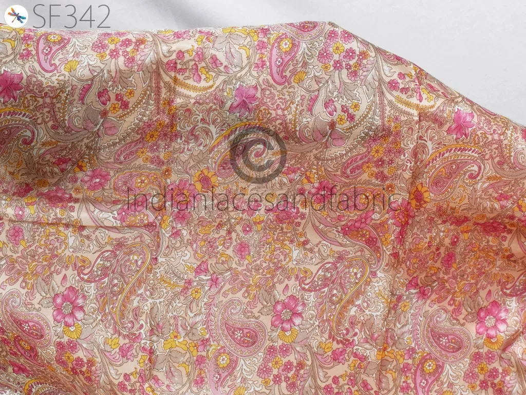 Pink Indian Saree Soft Pure Printed Silk Fabric by the yard Wedding Dresses Bridesmaid Party Costume Curtains Crafting Sewing Dupatta Scarf