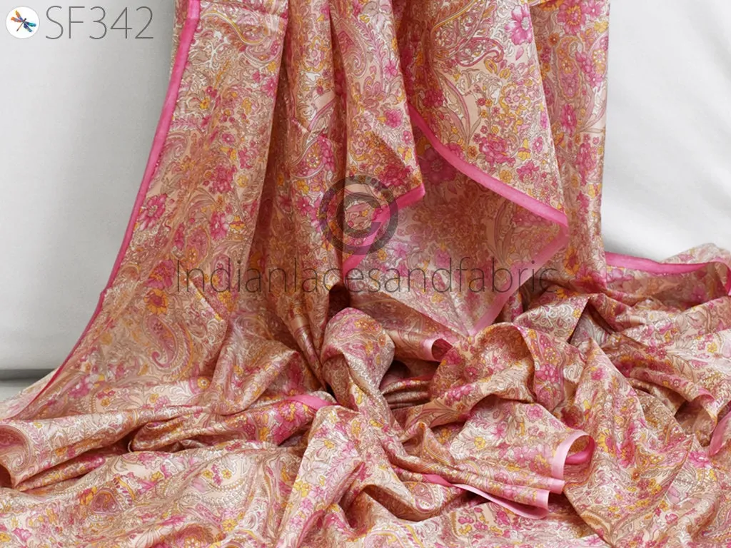 Pink Indian Saree Soft Pure Printed Silk Fabric by the yard Wedding Dresses Bridesmaid Party Costume Curtains Crafting Sewing Dupatta Scarf