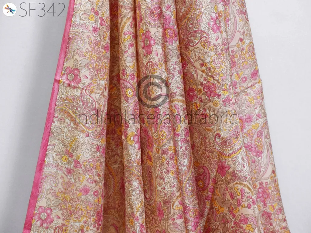 Pink Indian Saree Soft Pure Printed Silk Fabric by the yard Wedding Dresses Bridesmaid Party Costume Curtains Crafting Sewing Dupatta Scarf