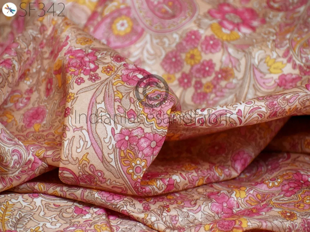 Pink Indian Saree Soft Pure Printed Silk Fabric by the yard Wedding Dresses Bridesmaid Party Costume Curtains Crafting Sewing Dupatta Scarf