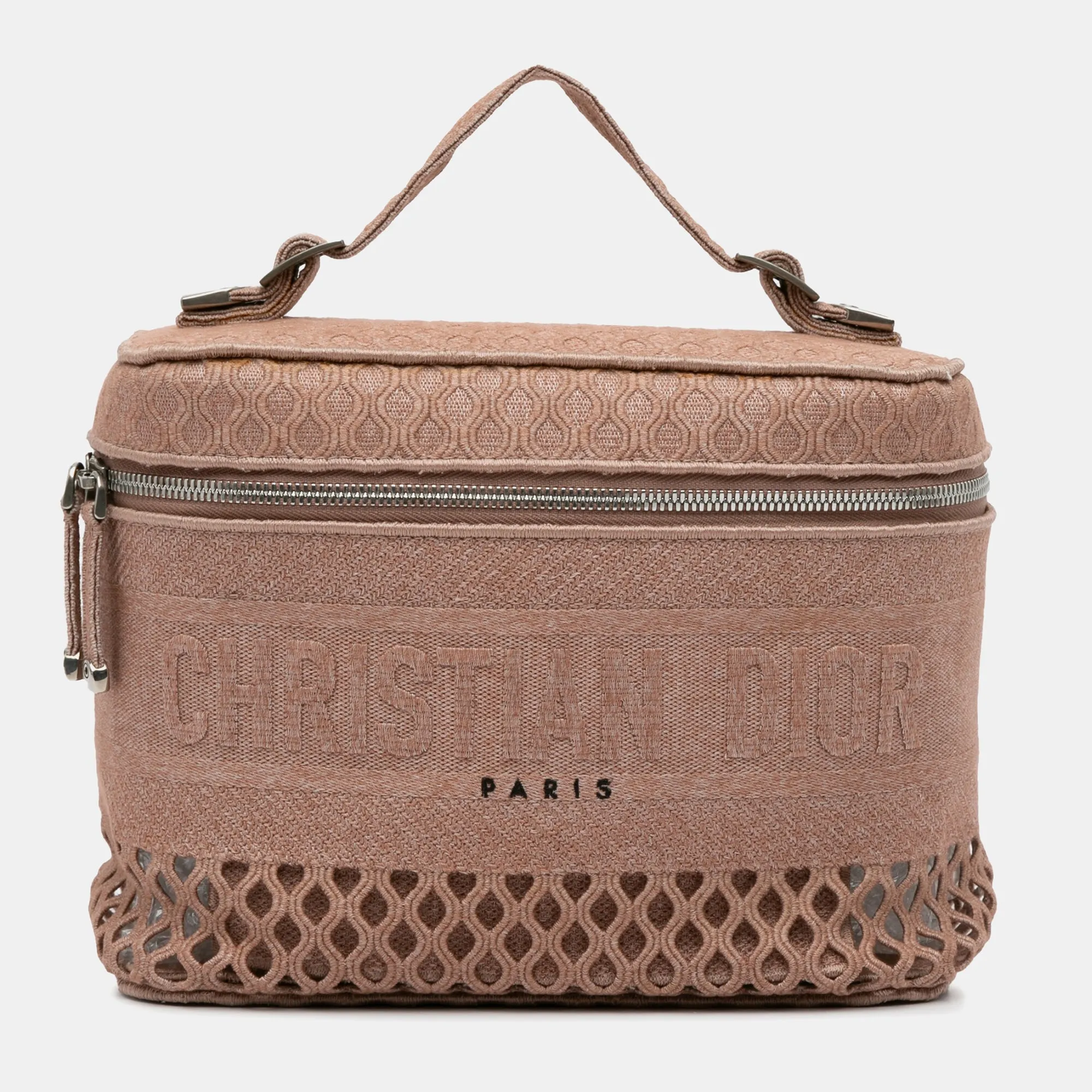 Pink Mesh Embroidered Diortravel Vanity Case Bag