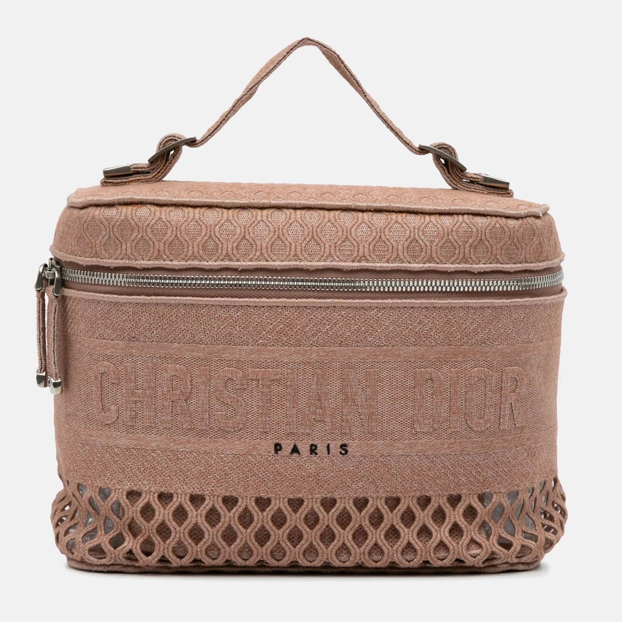 Pink Mesh Embroidered Diortravel Vanity Case Bag