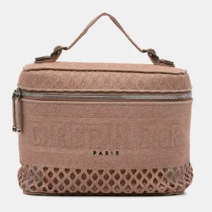 Pink Mesh Embroidered Diortravel Vanity Case Bag