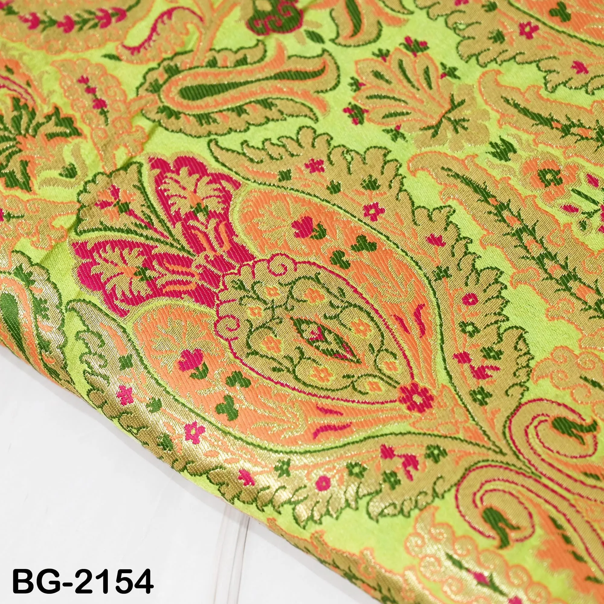 Pistachio Brocade Fabric By The Yard Banarasi Indian Bridal Wedding Dresses Varanasi Blended Silk Crafting Sewing Costume Lehenga Blouses