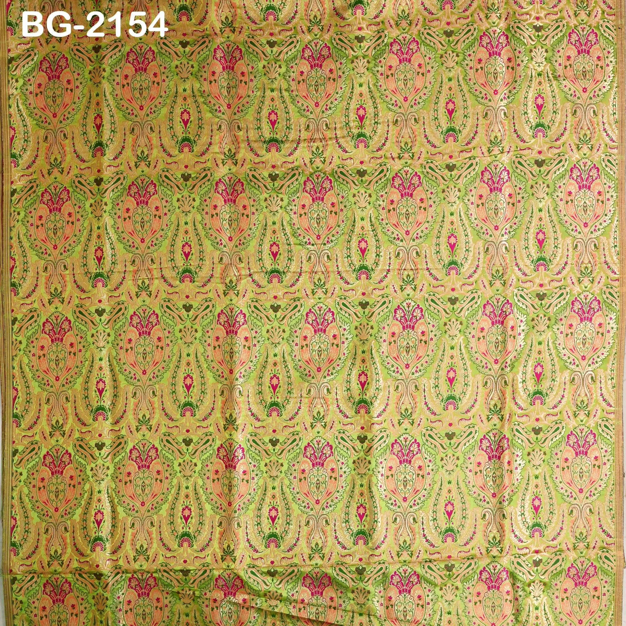Pistachio Brocade Fabric By The Yard Banarasi Indian Bridal Wedding Dresses Varanasi Blended Silk Crafting Sewing Costume Lehenga Blouses