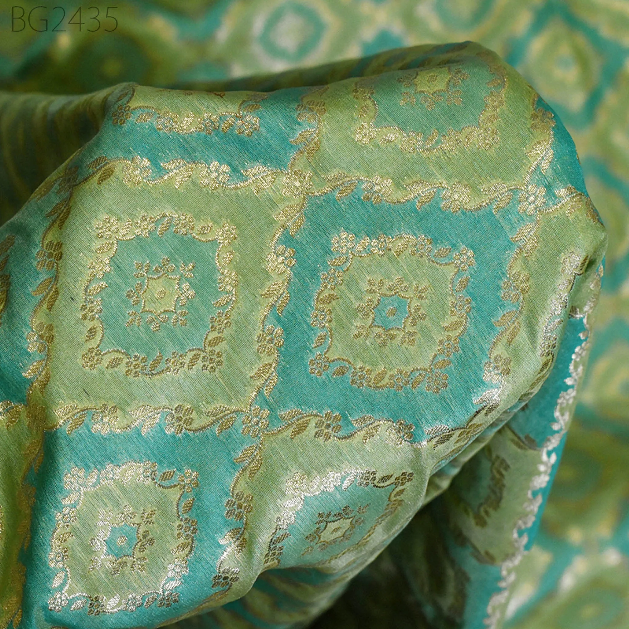 Pistachio Brocade Fabric by the Yard Wedding Dress Jackets Indian Blended Banarasi Dress Material Sewing Cushion Cover Home Décor Crafting