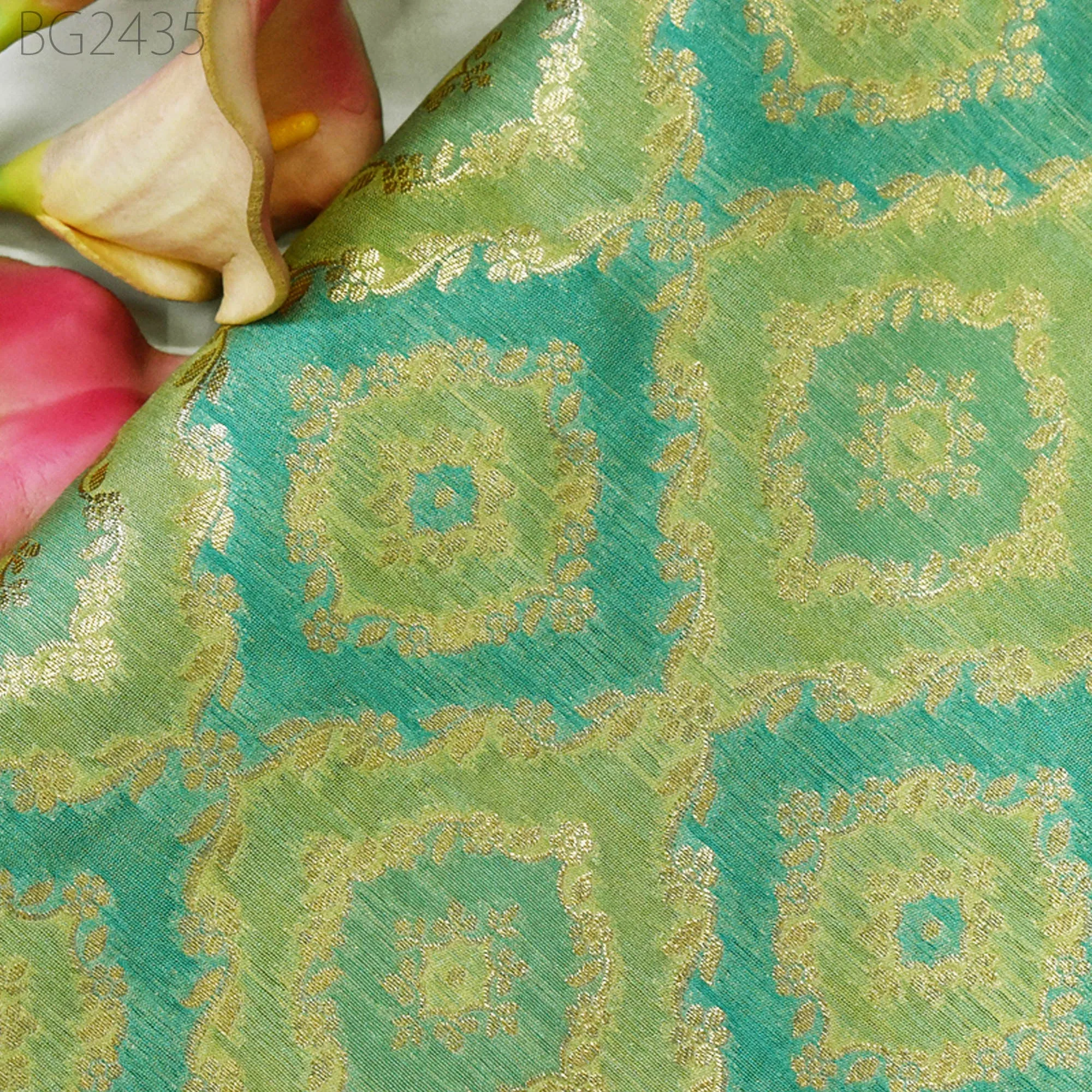 Pistachio Brocade Fabric by the Yard Wedding Dress Jackets Indian Blended Banarasi Dress Material Sewing Cushion Cover Home Décor Crafting