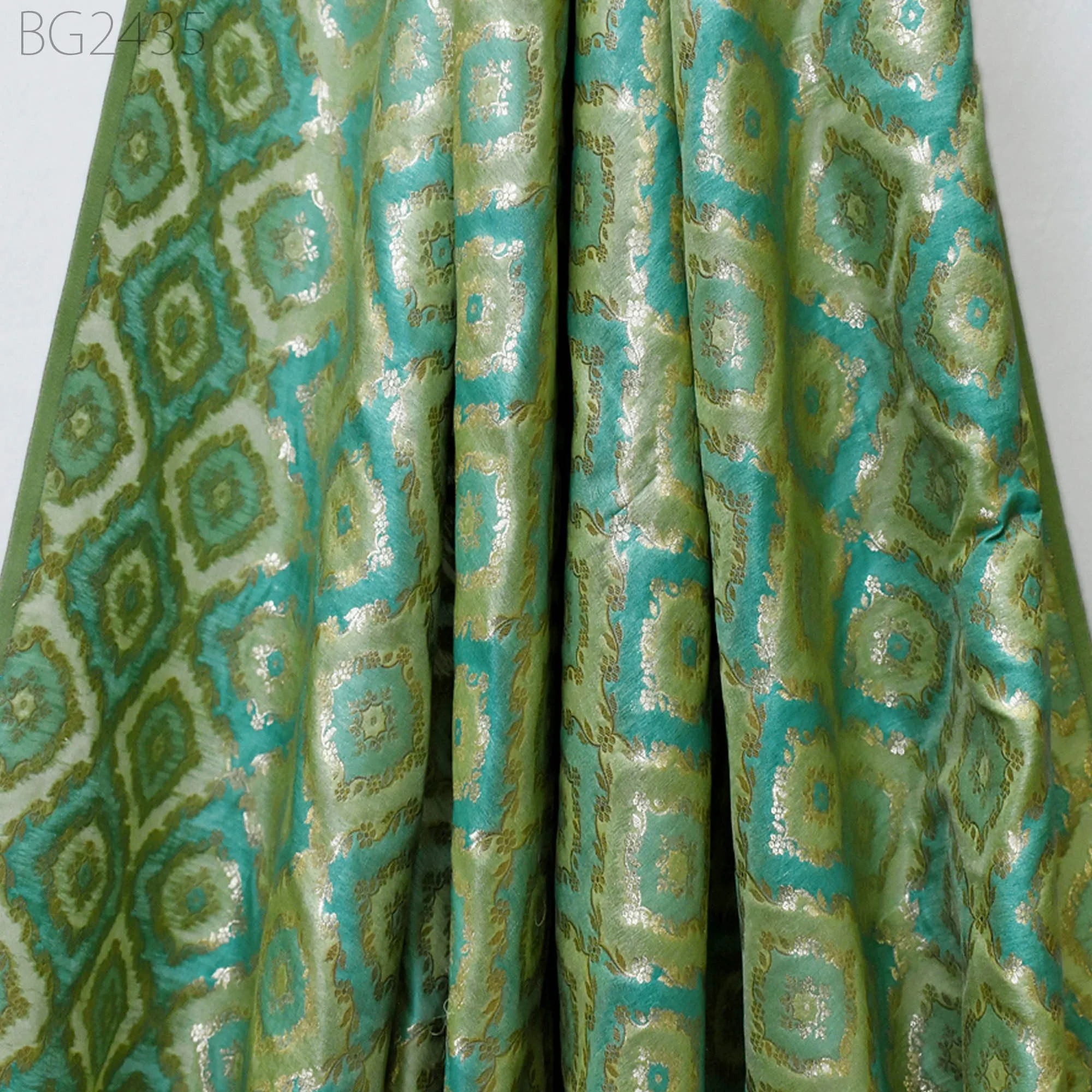 Pistachio Brocade Fabric by the Yard Wedding Dress Jackets Indian Blended Banarasi Dress Material Sewing Cushion Cover Home Décor Crafting