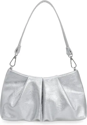 Pleated PU Clutch Evening Purse for Women Dressy Formal Faux Leather Shoulder Handbag
