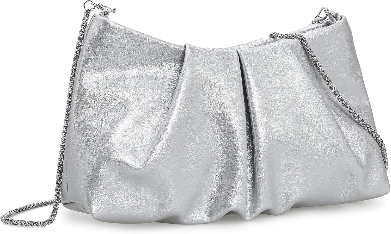 Pleated PU Clutch Evening Purse for Women Dressy Formal Faux Leather Shoulder Handbag