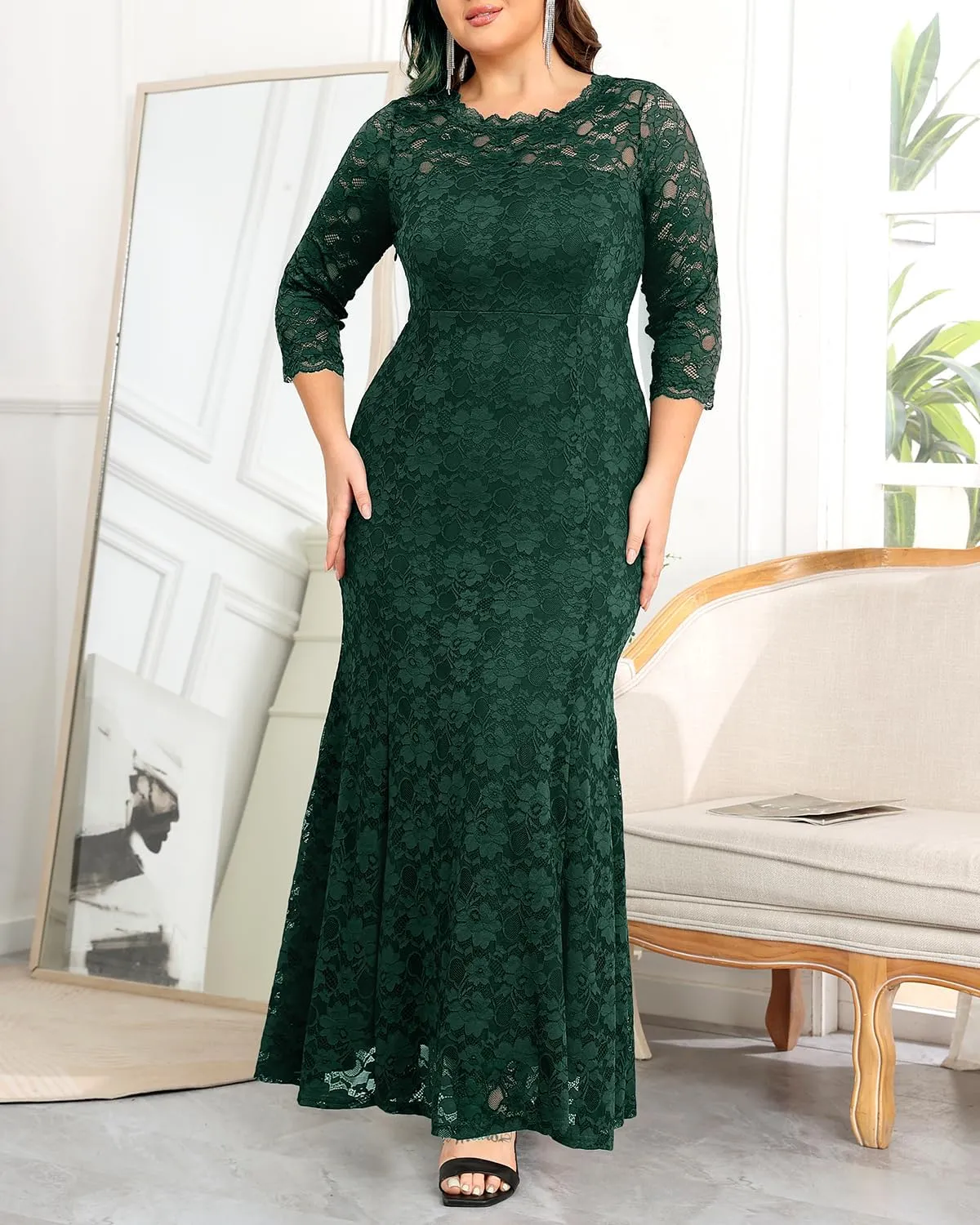 Plus Size Wedding Dress for Bride - Formal Evening Gown Party Lace Mermaid Dresses