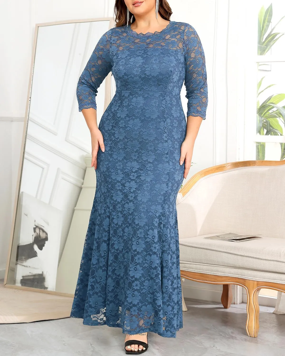 Plus Size Wedding Dress for Bride - Formal Evening Gown Party Lace Mermaid Dresses