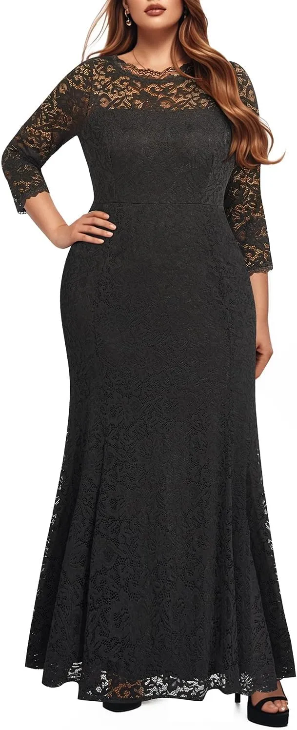 Plus Size Wedding Dress for Bride - Formal Evening Gown Party Lace Mermaid Dresses