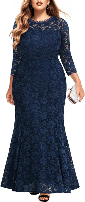 Plus Size Wedding Dress for Bride - Formal Evening Gown Party Lace Mermaid Dresses
