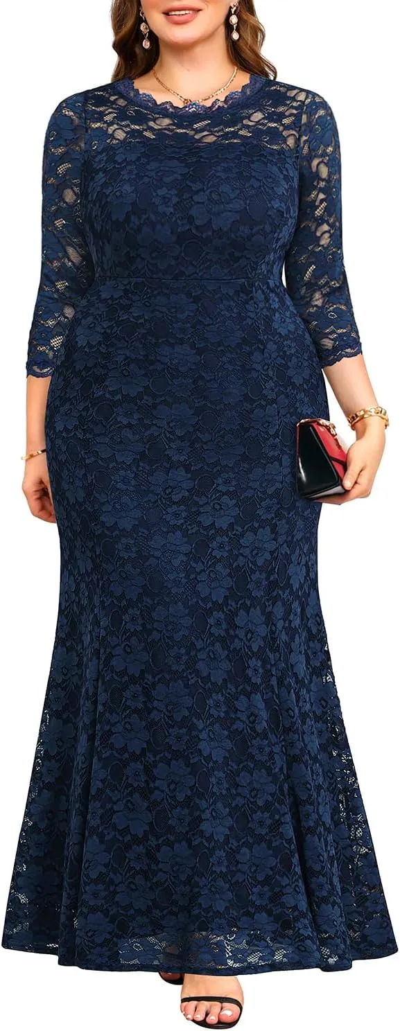 Plus Size Wedding Dress for Bride - Formal Evening Gown Party Lace Mermaid Dresses
