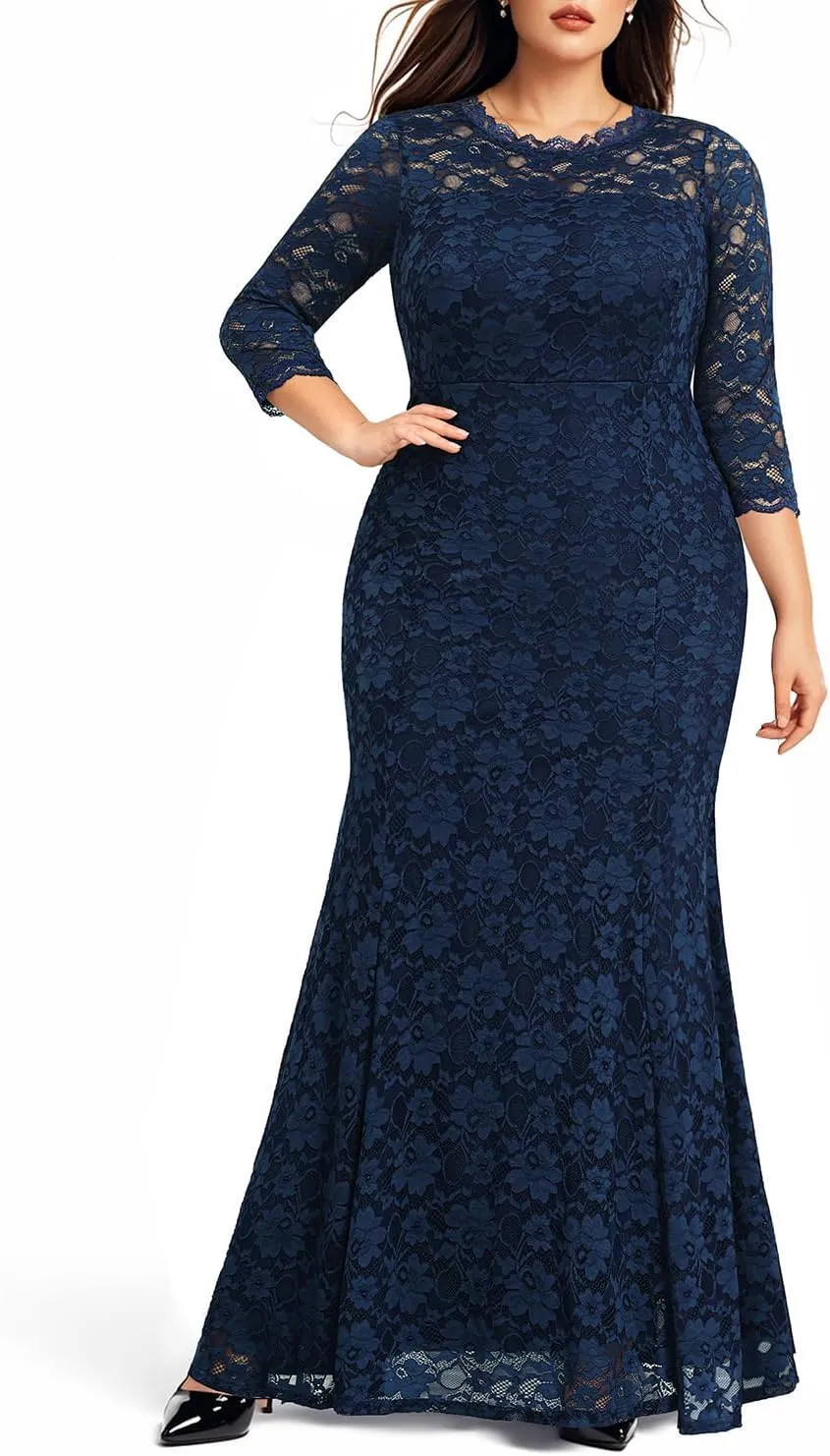 Plus Size Wedding Dress for Bride - Formal Evening Gown Party Lace Mermaid Dresses