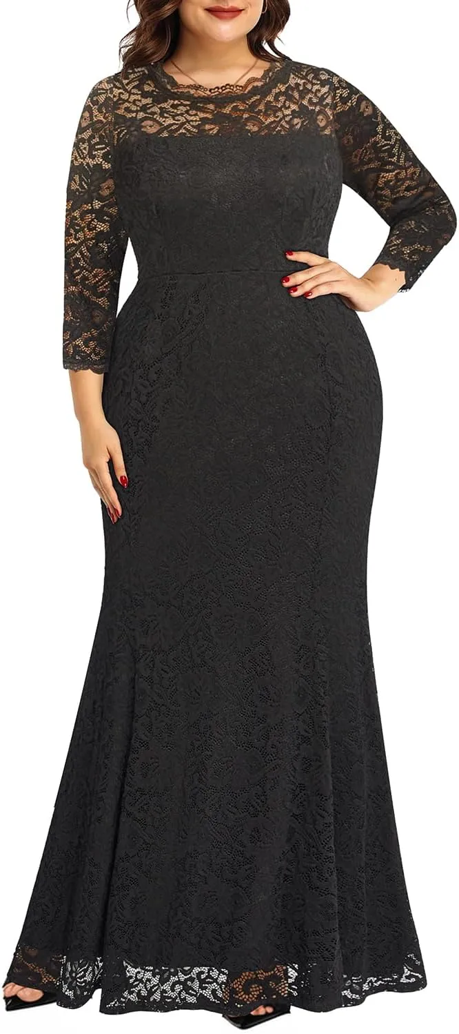 Plus Size Wedding Dress for Bride - Formal Evening Gown Party Lace Mermaid Dresses