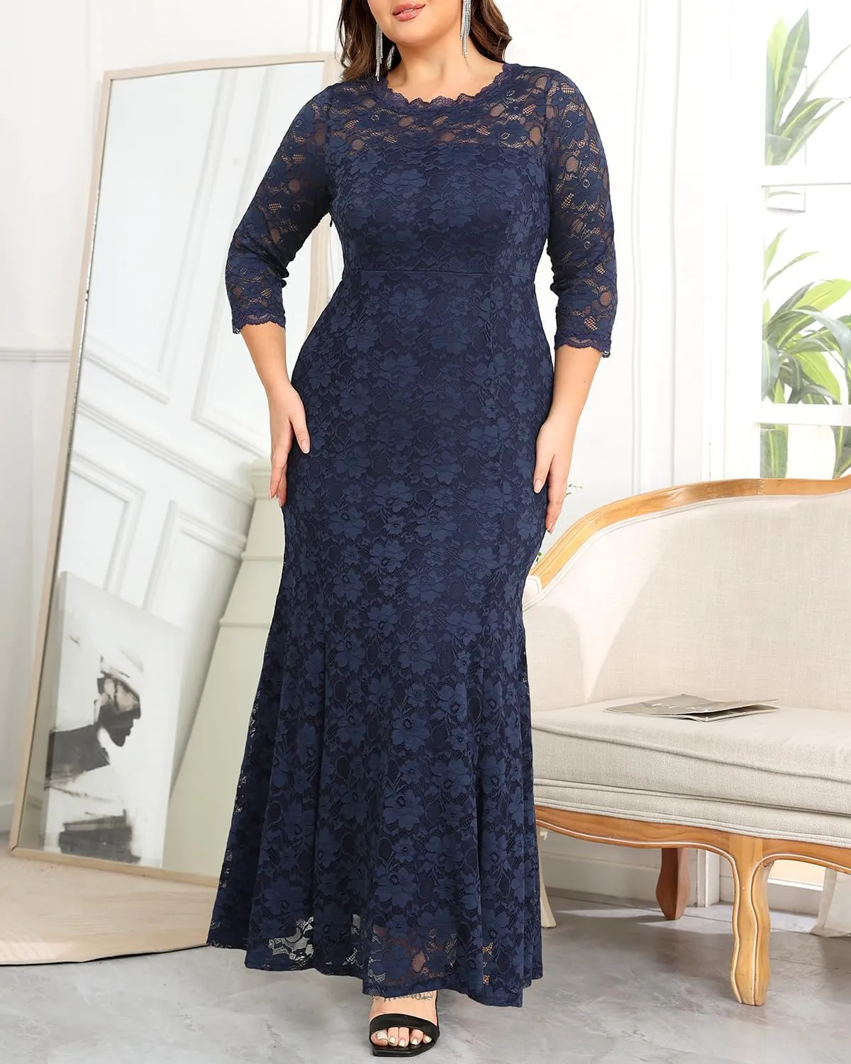 Plus Size Wedding Dress for Bride - Formal Evening Gown Party Lace Mermaid Dresses