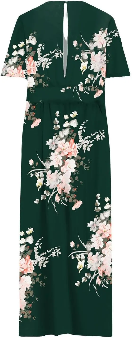 Plus Size Wedding Guest Maxi Dresses for Curvy Women Summer Casual Boho Floral Side Split Party Long Sundress