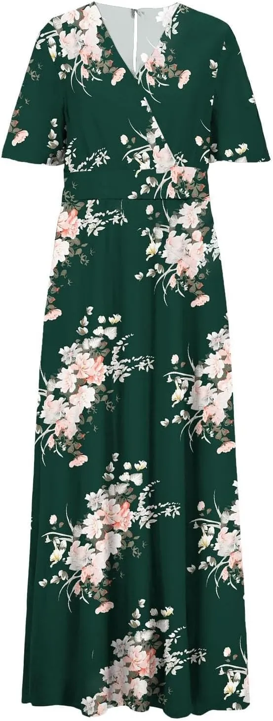 Plus Size Wedding Guest Maxi Dresses for Curvy Women Summer Casual Boho Floral Side Split Party Long Sundress