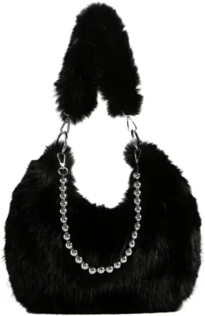 Plush Underarm Bag Ladies Fluffy Shoulder Bag, Furry Purses and Handbags, Women Clutch Tote Crossbody with Chain Strap