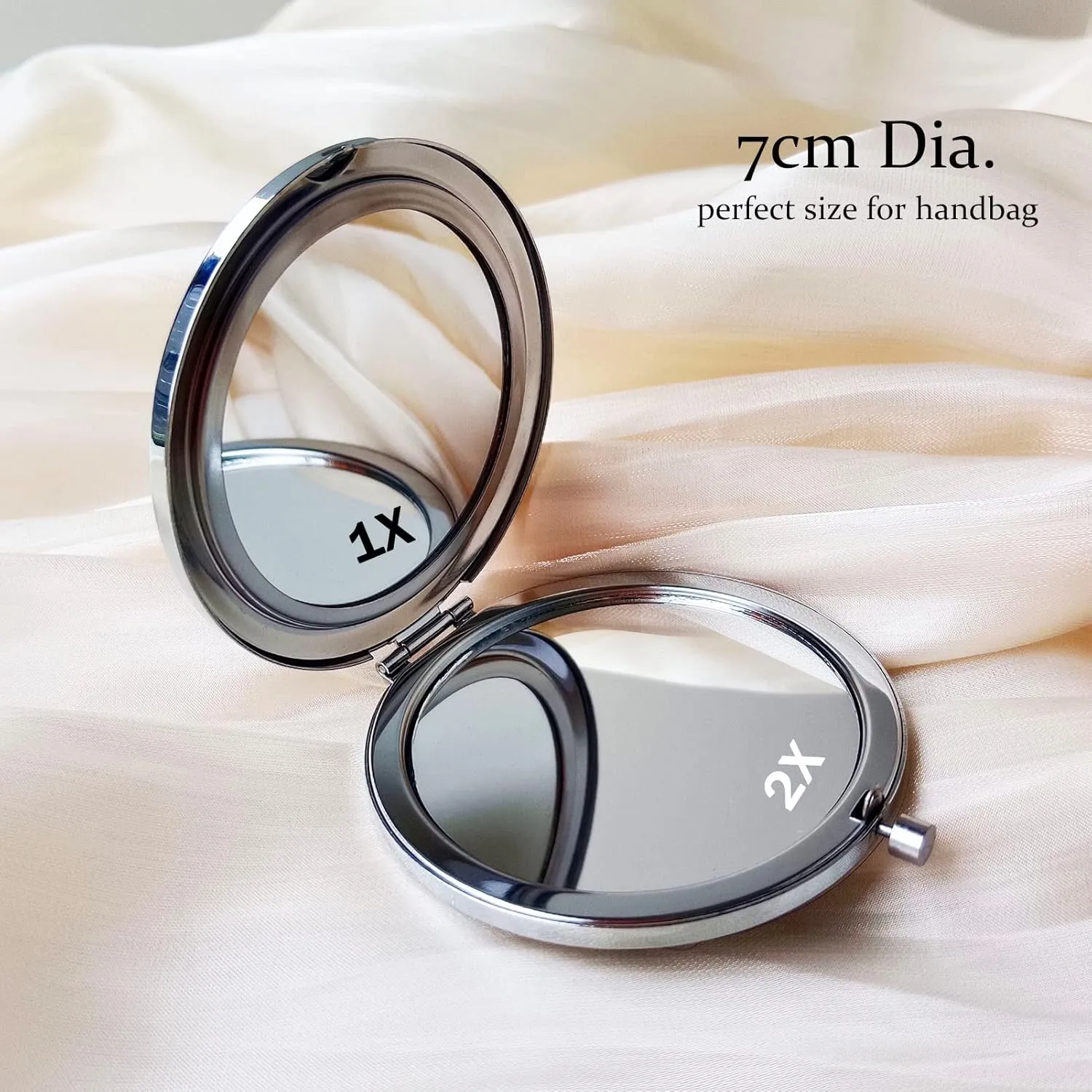 Pocket Mirror for Women 1x/2x Compact Mirror for Purses Hand Made Small Round Mirror Mini Mirror Girl's Travel Makeup Mirror (Red Lips)