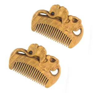 Pocket Size Natural Sandalwood Hair Comb,Carved Green Sandalwood Hair Comb，Anti-Static Detangling Fine Tooth Wooden Comb for Women Kids 2pcs with free pouch