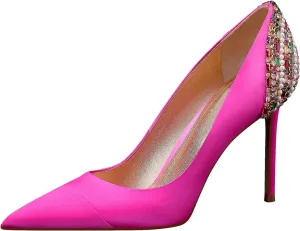 Pointed Toe High Heels Pump - 3.74Inch Silk Stiletto Heels with Zircon Inlaid Dress Office Work Church Wedding Evening Shoes for Womens