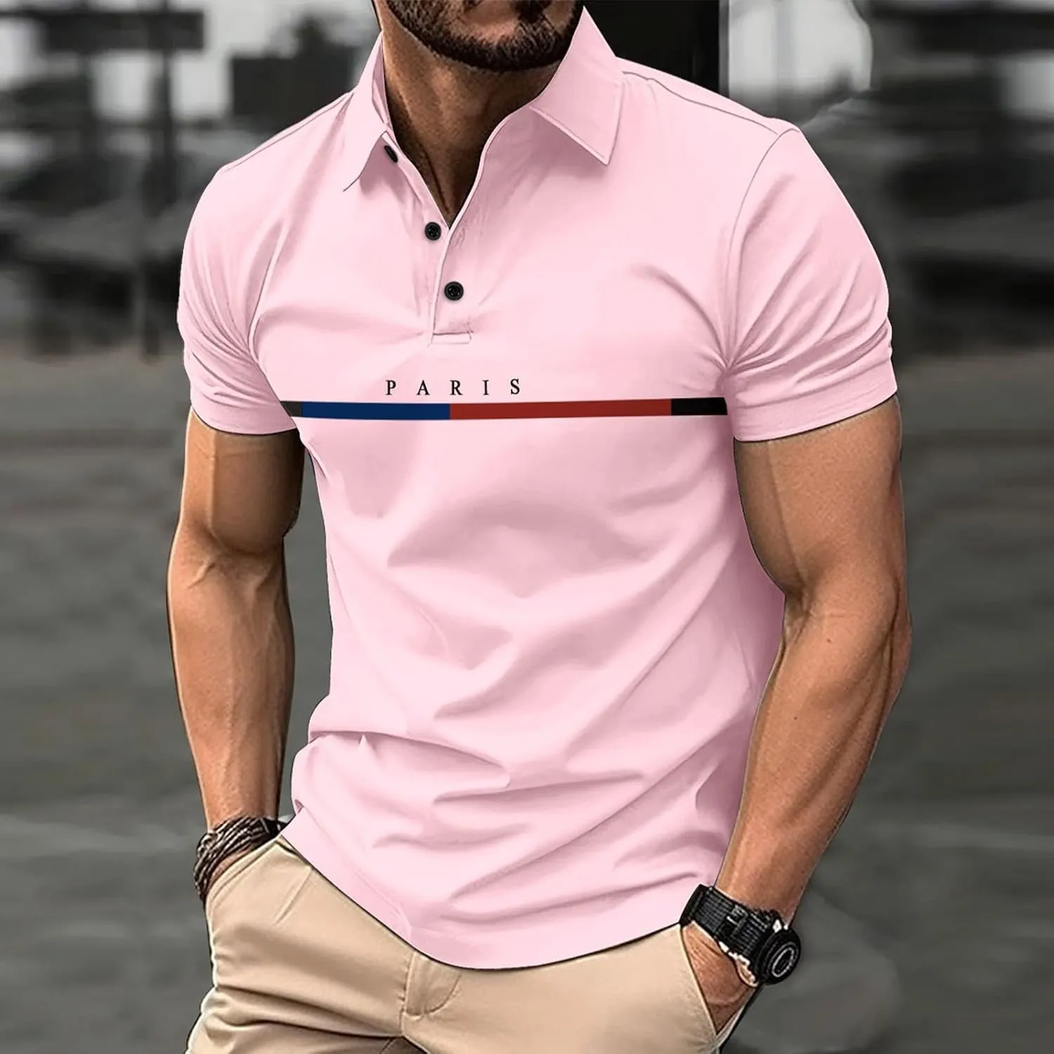Polo Shirts for Men Casual Fit Short Sleeve Tops Tees Golf Shirts Quarter Button Neck Trendy Sport T-Shirts