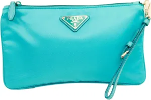 Prada Tessuto Turquoise Nylon Cosmetic Case Wristlet Clutch Bag