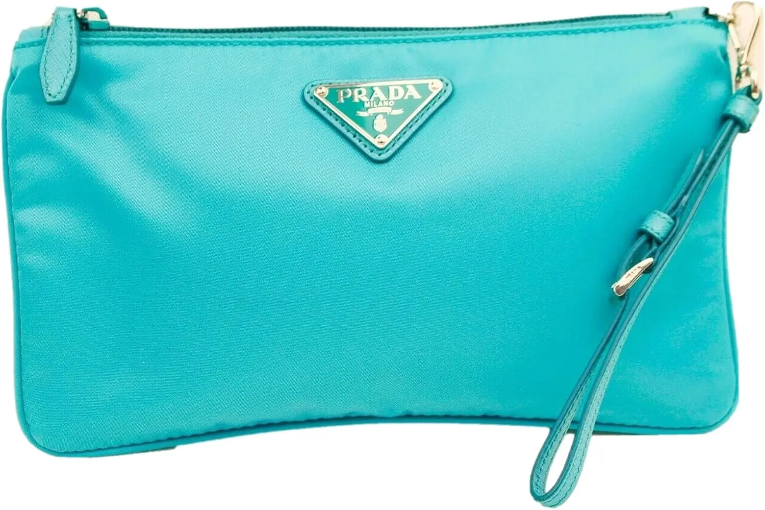 Prada Tessuto Turquoise Nylon Cosmetic Case Wristlet Clutch Bag