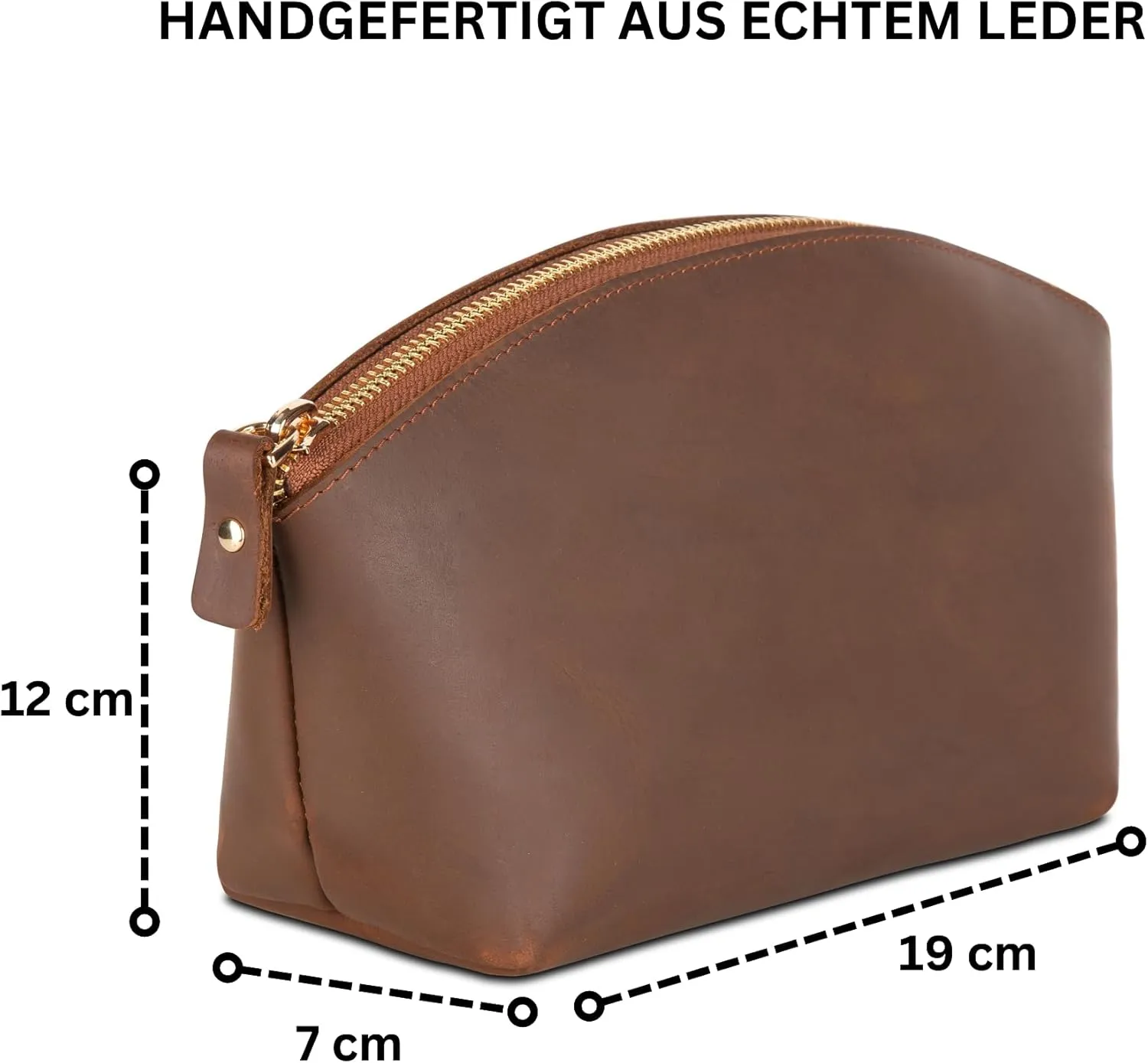 Premium Personalized Genuine Leather Cosmetic Makeup Bag - Wedding Gift for Bridesmaid, Travel Organizer Clutch for Women with Zipper Pouch for Toiletry Essentials (Hazelnut)