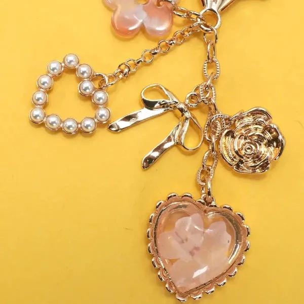 Pressed Flower Bow Pearl Heart Bag Charm