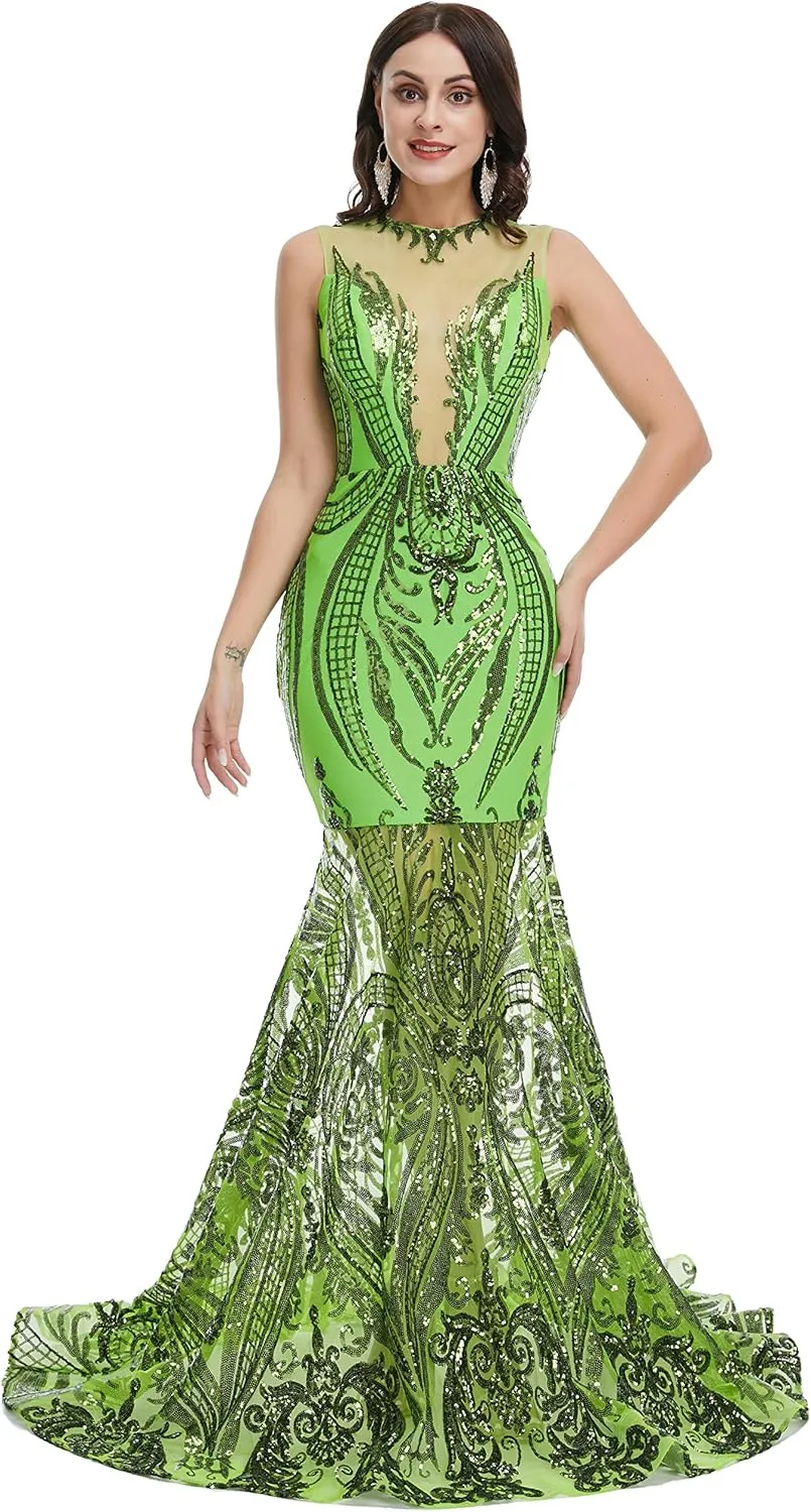 Prom Dresses Sequin Sleeveless Celebrity Gala Mermaid Formal Evening Dress