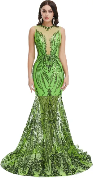 Prom Dresses Sequin Sleeveless Celebrity Gala Mermaid Formal Evening Dress