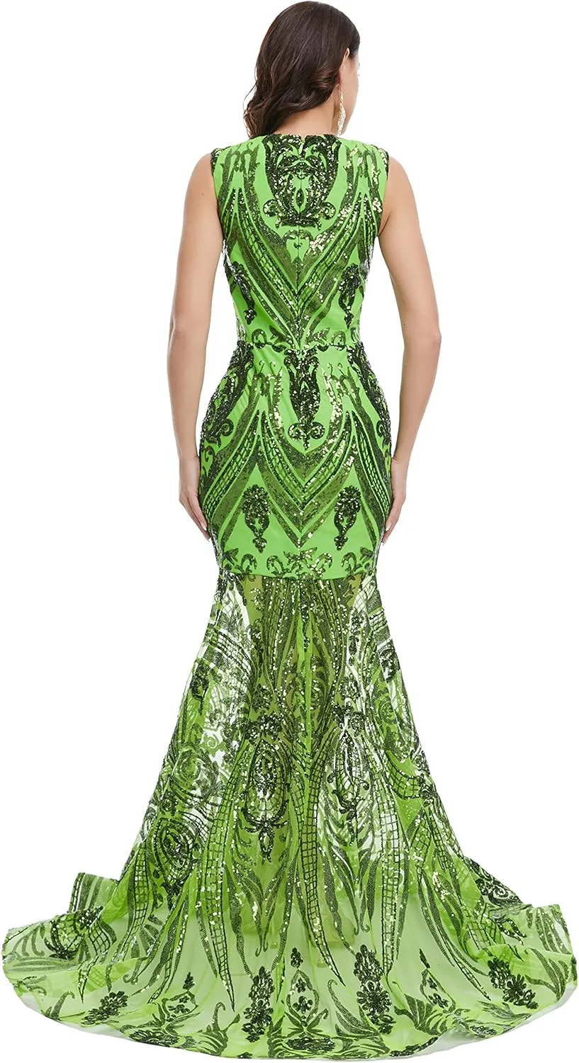 Prom Dresses Sequin Sleeveless Celebrity Gala Mermaid Formal Evening Dress