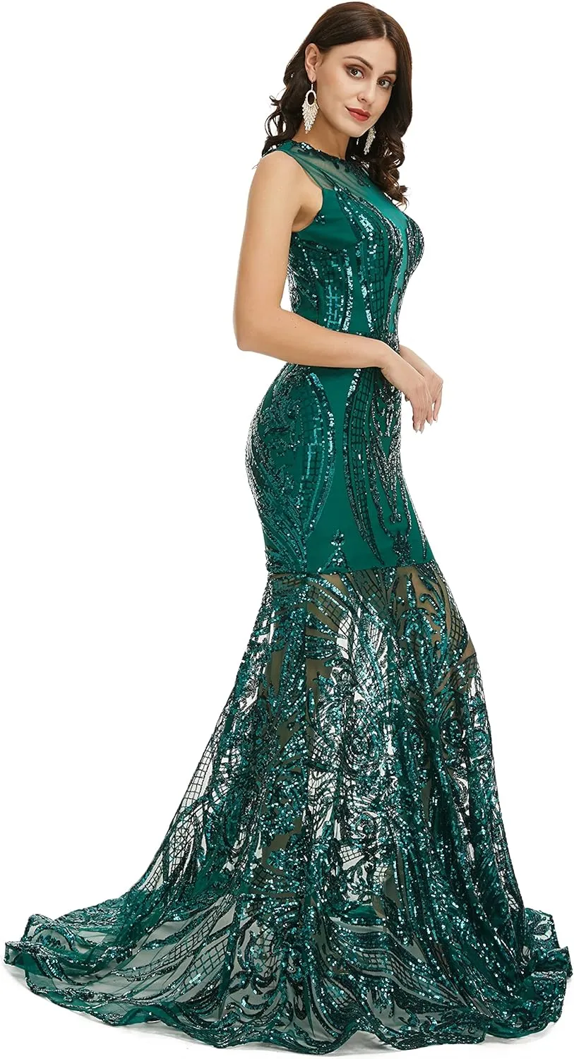 Prom Dresses Sequin Sleeveless Celebrity Gala Mermaid Formal Evening Dress