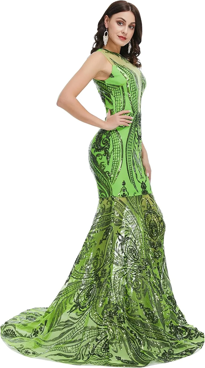 Prom Dresses Sequin Sleeveless Celebrity Gala Mermaid Formal Evening Dress