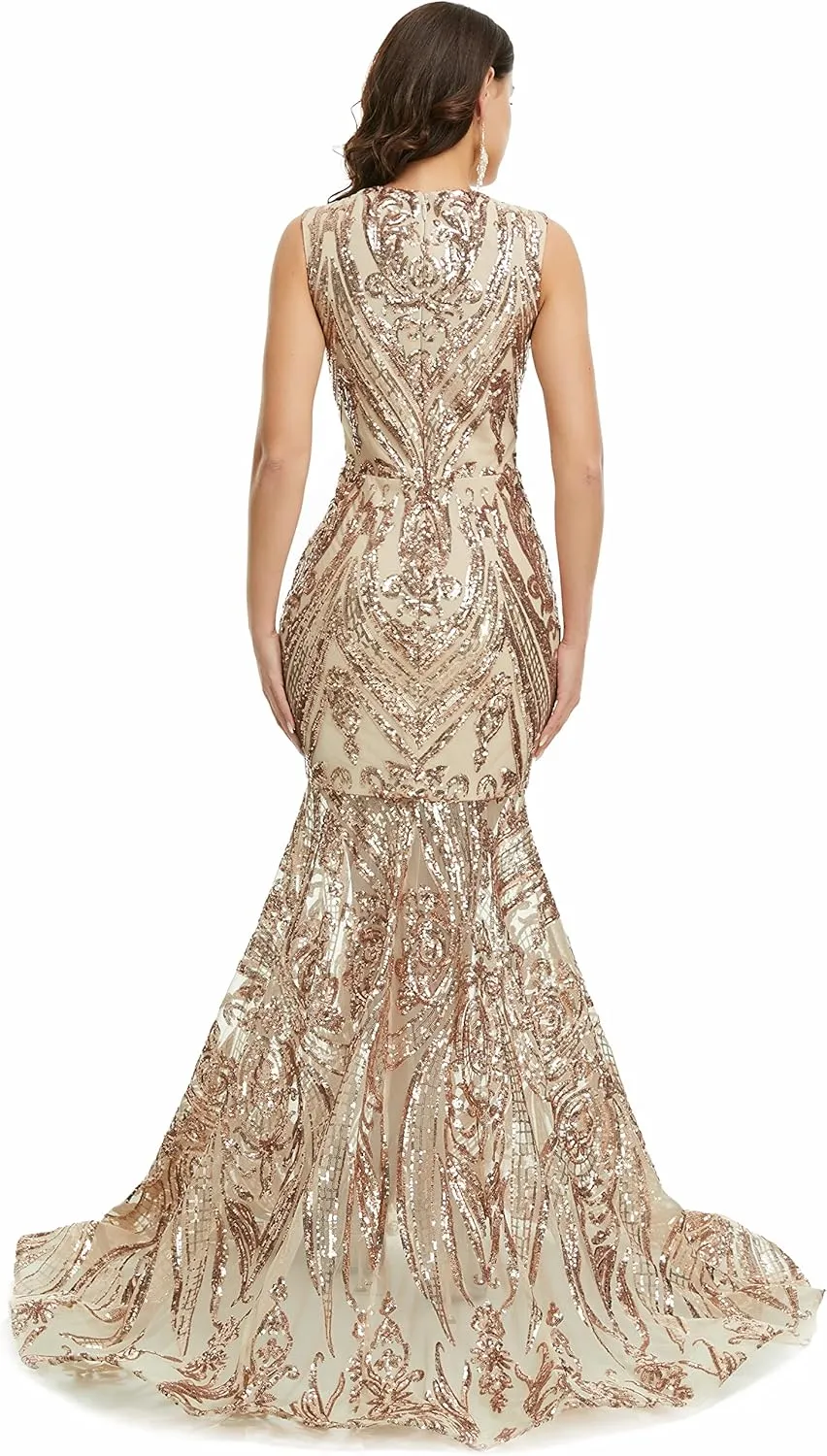 Prom Dresses Sequin Sleeveless Celebrity Gala Mermaid Formal Evening Dress