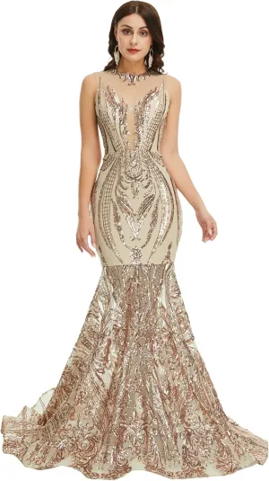 Prom Dresses Sequin Sleeveless Celebrity Gala Mermaid Formal Evening Dress