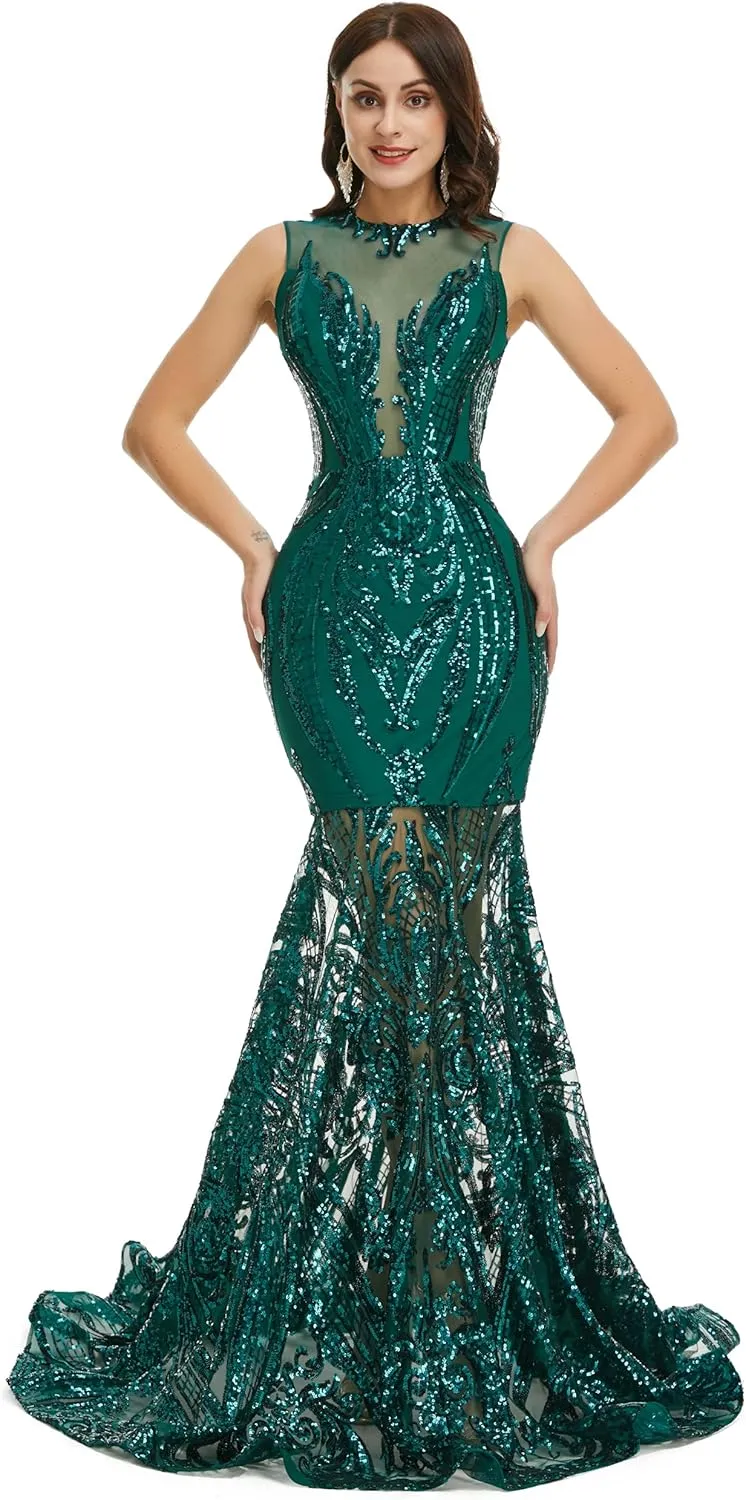 Prom Dresses Sequin Sleeveless Celebrity Gala Mermaid Formal Evening Dress