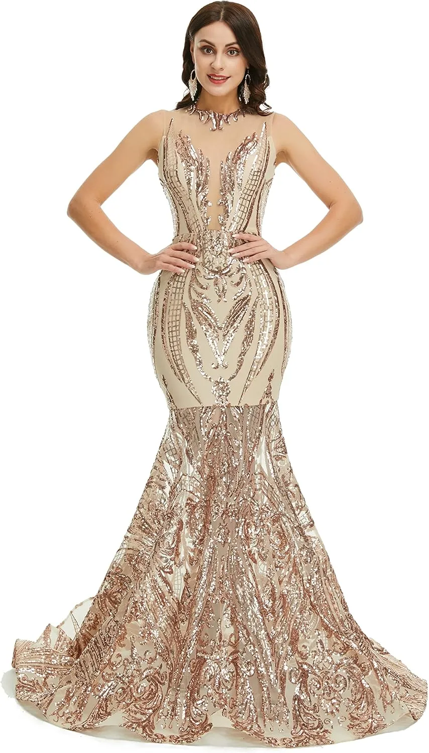 Prom Dresses Sequin Sleeveless Celebrity Gala Mermaid Formal Evening Dress