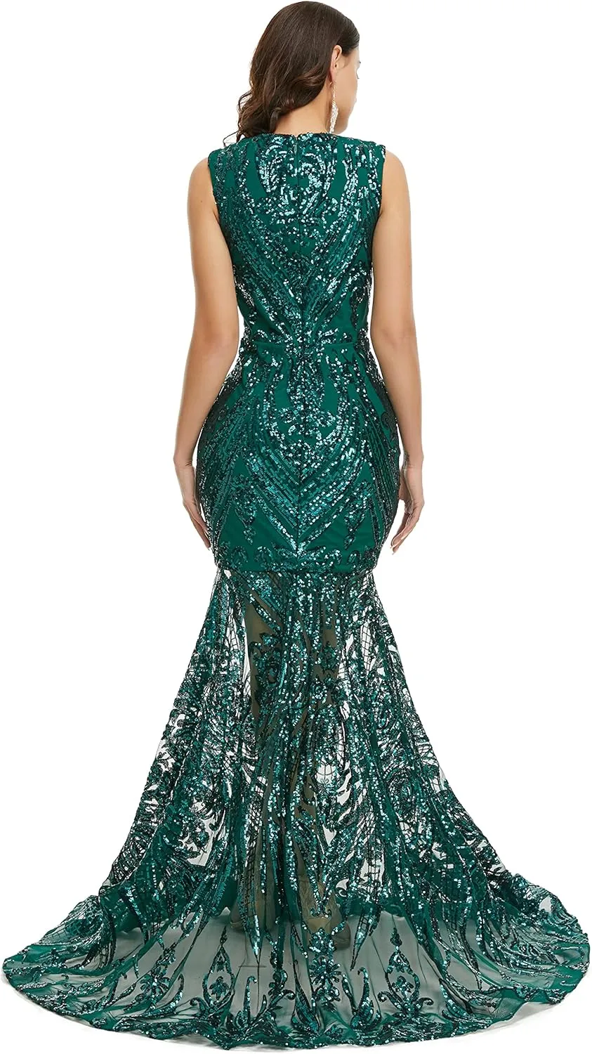 Prom Dresses Sequin Sleeveless Celebrity Gala Mermaid Formal Evening Dress