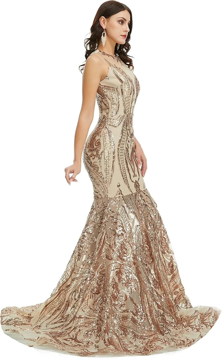 Prom Dresses Sequin Sleeveless Celebrity Gala Mermaid Formal Evening Dress