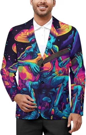 Psychedelics Aliens Guitar Player Men's Suit Long-Sleeve Two Button Tuxedo Business Jacket for Wedding Office