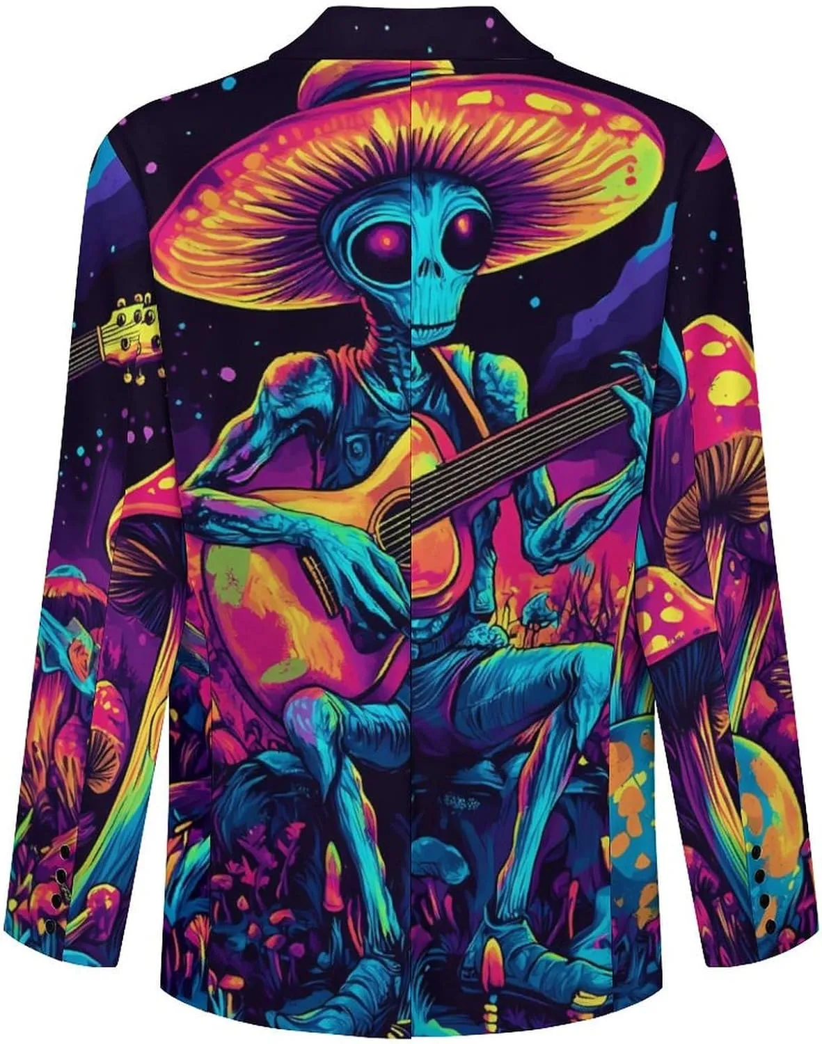 Psychedelics Aliens Guitar Player Men's Suit Long-Sleeve Two Button Tuxedo Business Jacket for Wedding Office